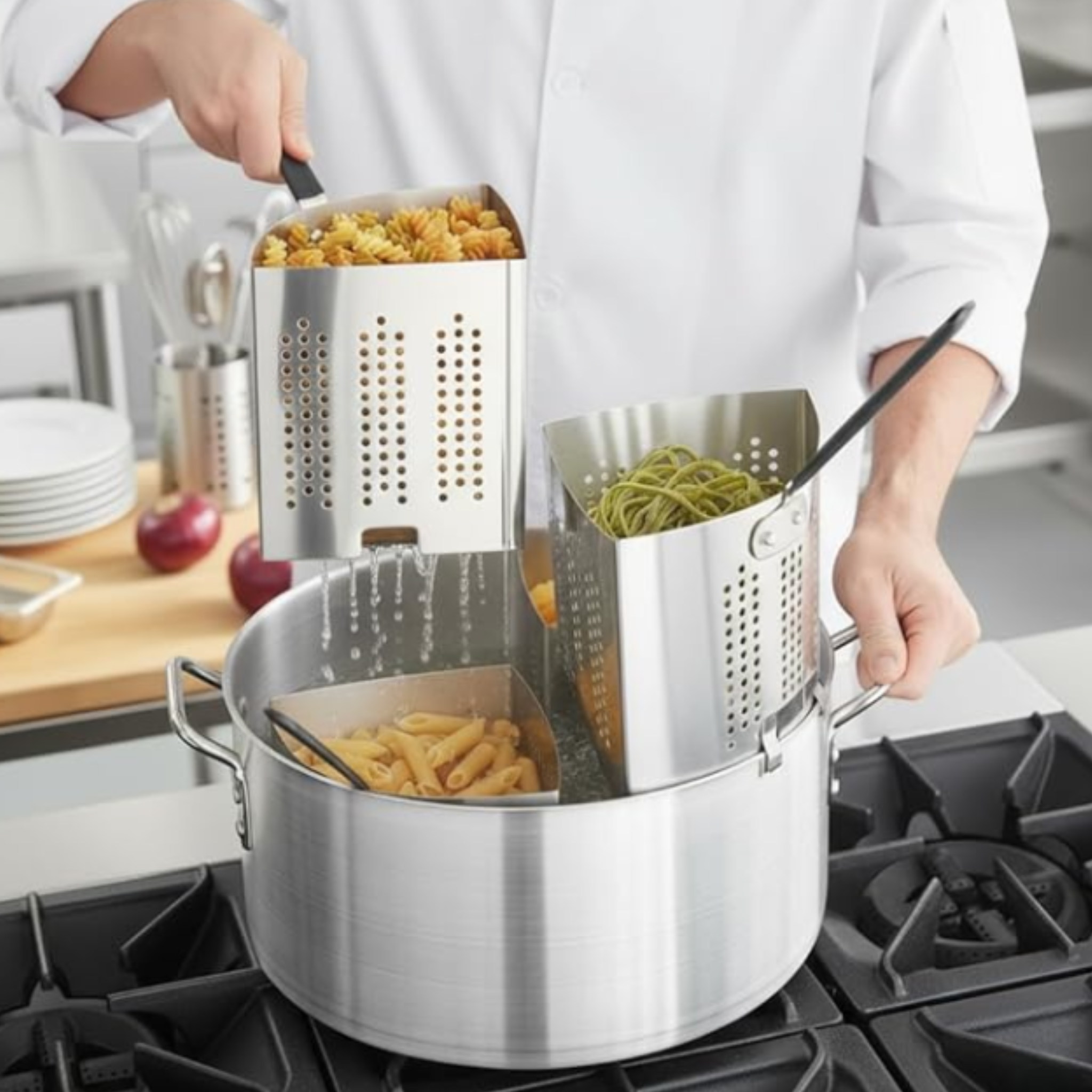 Olla de Aluminio 36CM para Pasta de 4 Cestas