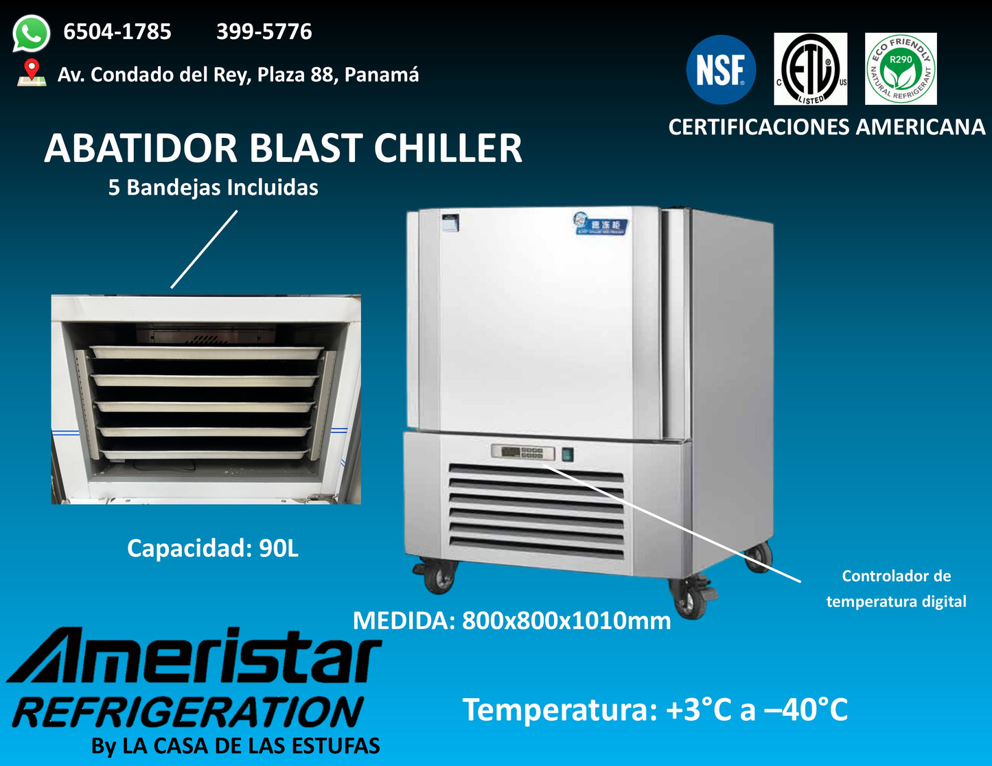 Abatidor de Temperatura 3 a -40ºC Freezer Blast Chiller 5 Bandejas Ameristar