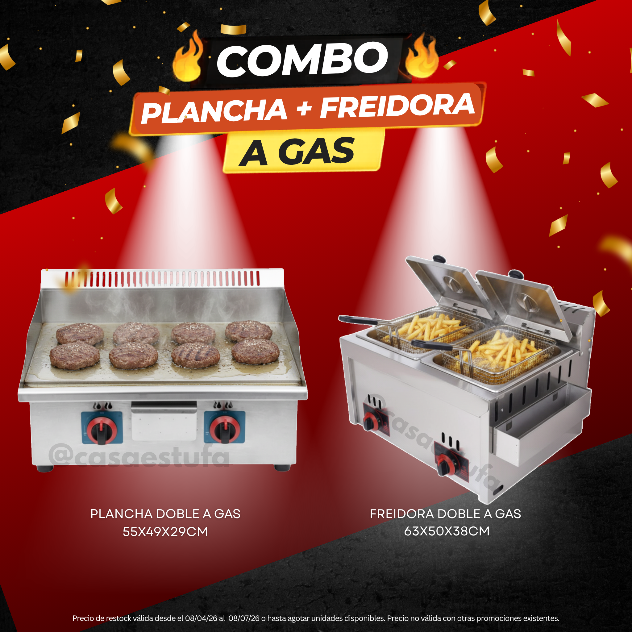 Combo freidora doble y plancha doble a gas
