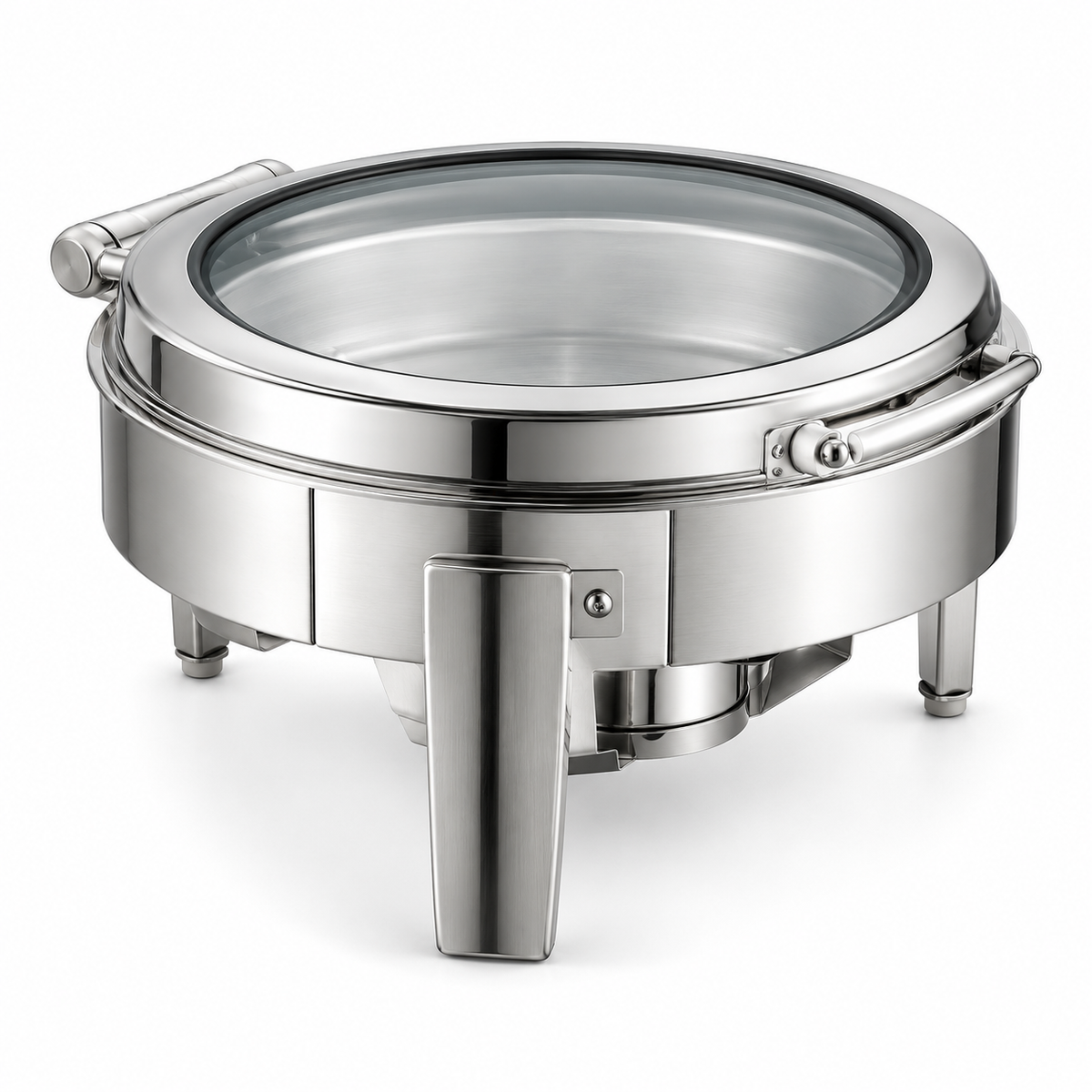Chafing Dish Hotelero con Tapa de Vidrio Plano – Redondo o Rectangular