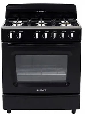 Estufa Nisato Negra de 30” con 6 Quemadores y Horno