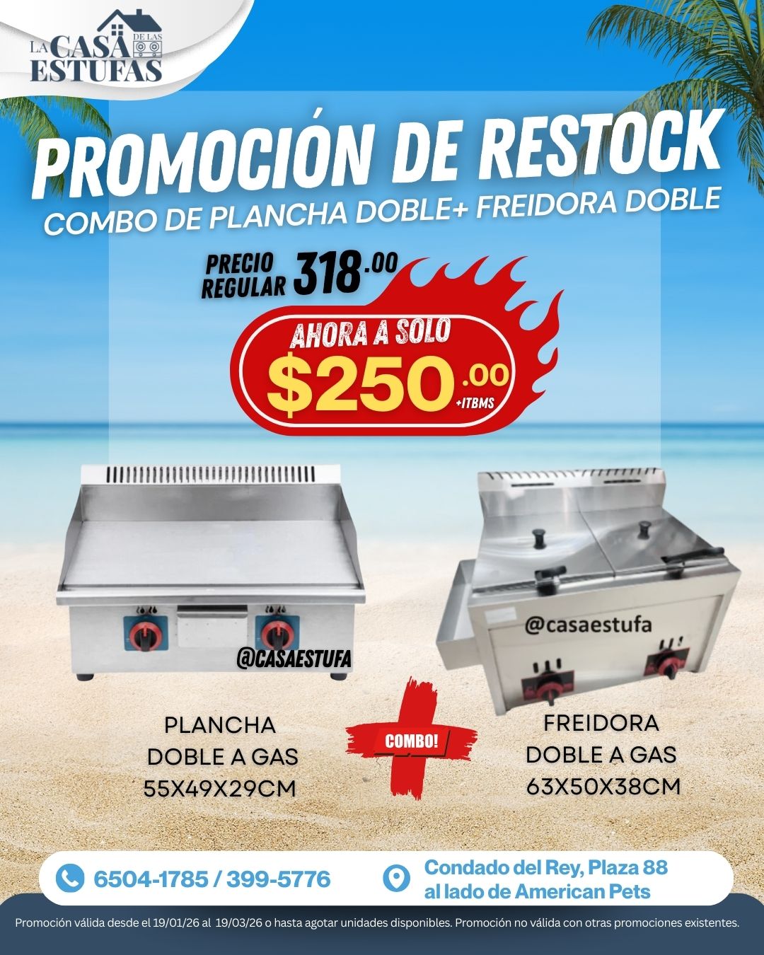 Combo freidora doble y plancha doble a gas