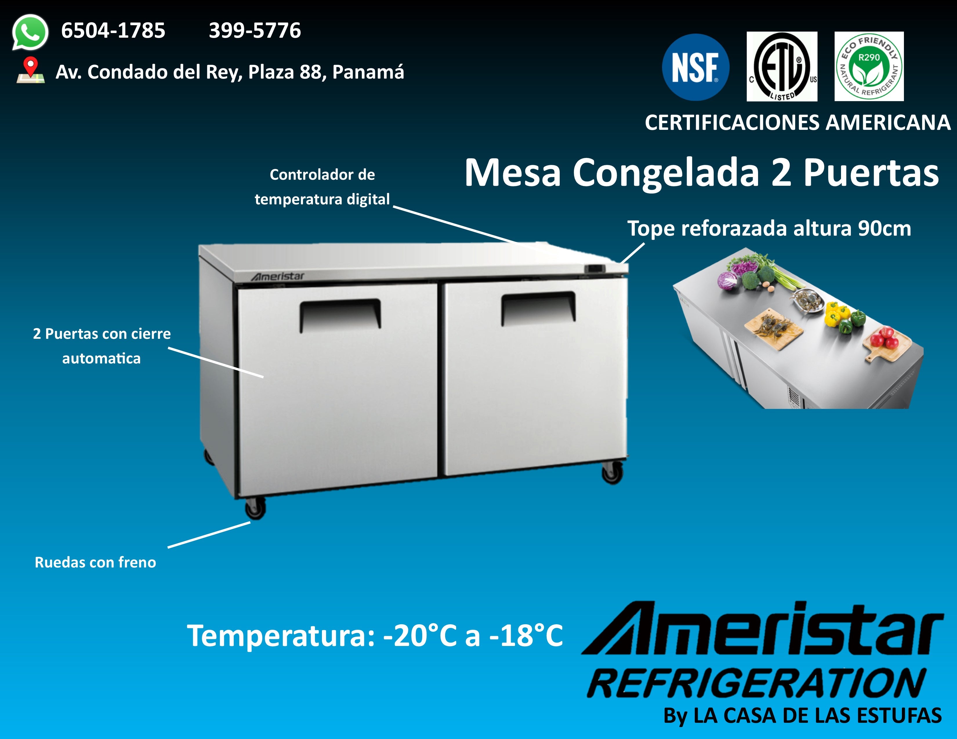 Mesa Congelada Industrial de 2 Puertas Ameristar Undercounter Freezer