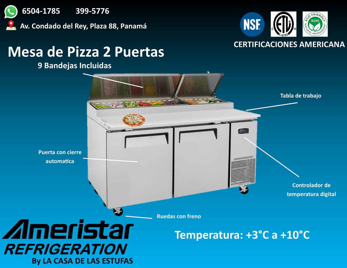 Mesa de Preparacion de Pizza de 2 Puertas Ameristar Pizza Prep