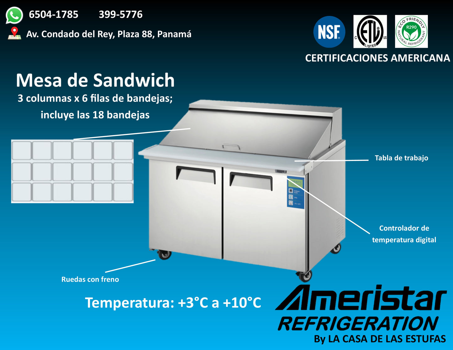 Mesa de Preparacion de Ensalada de 2 Puertas Ameristar Salad Prep