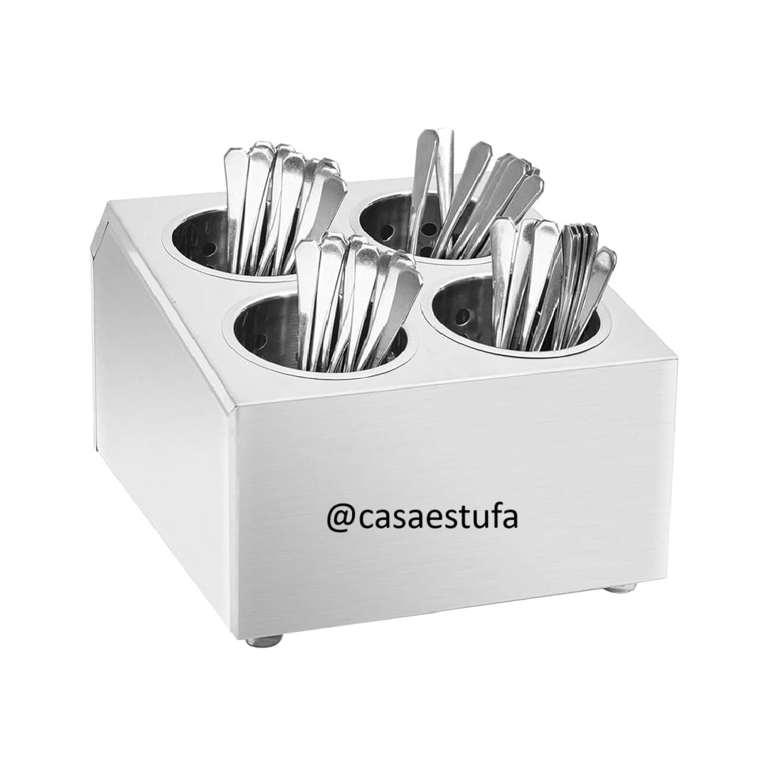 Organizador Porta Cubiertos 4 Cilindros en Acero Inoxidable 2 Filas FLATWARE CYLINDER
