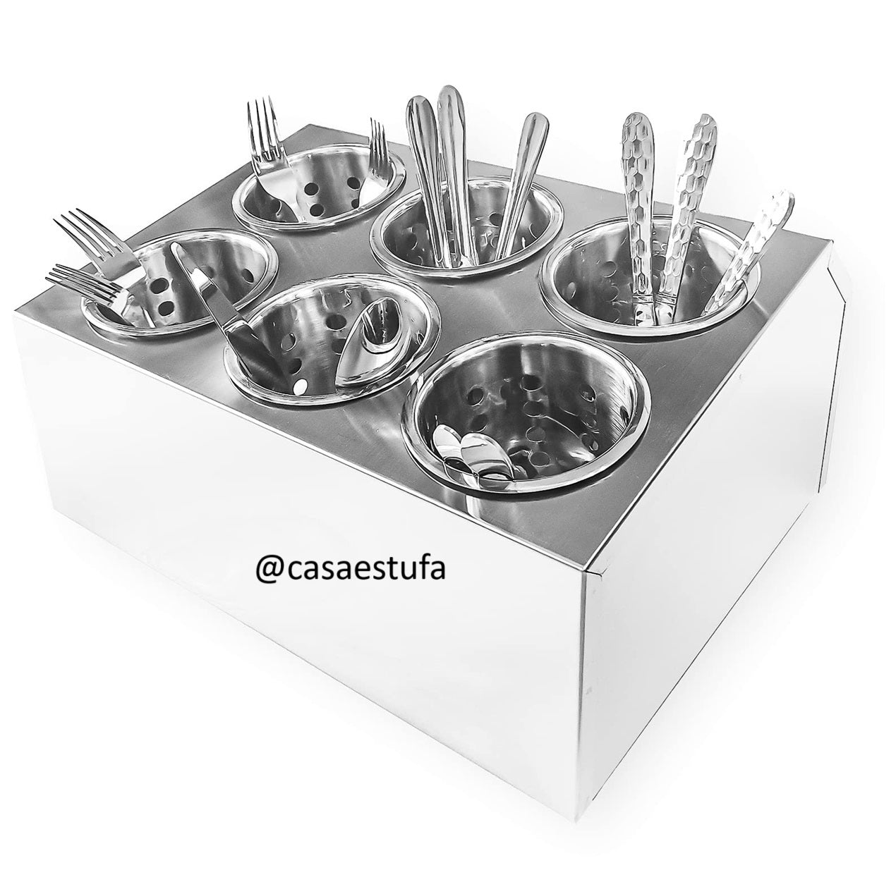 Organizador Porta Cubiertos 6 Cilindros en Acero Inoxidable 2 Filas FLATWARE CYLINDER