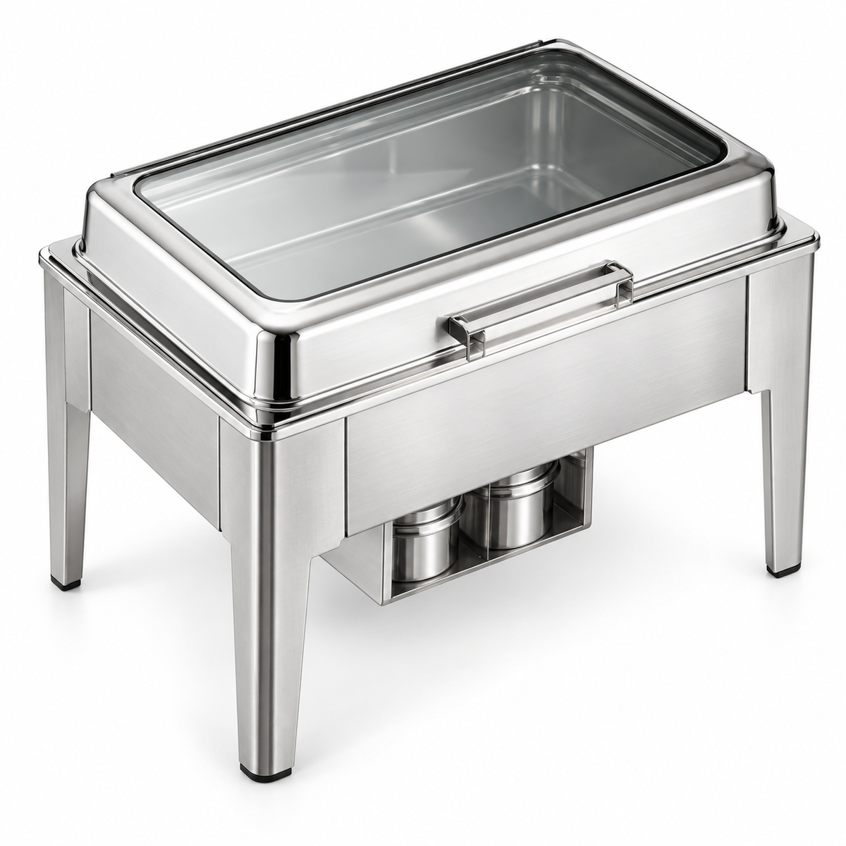 Chafing Dish Hotelero Rectangular con Tapa de Vidrio Plano – HCD-18