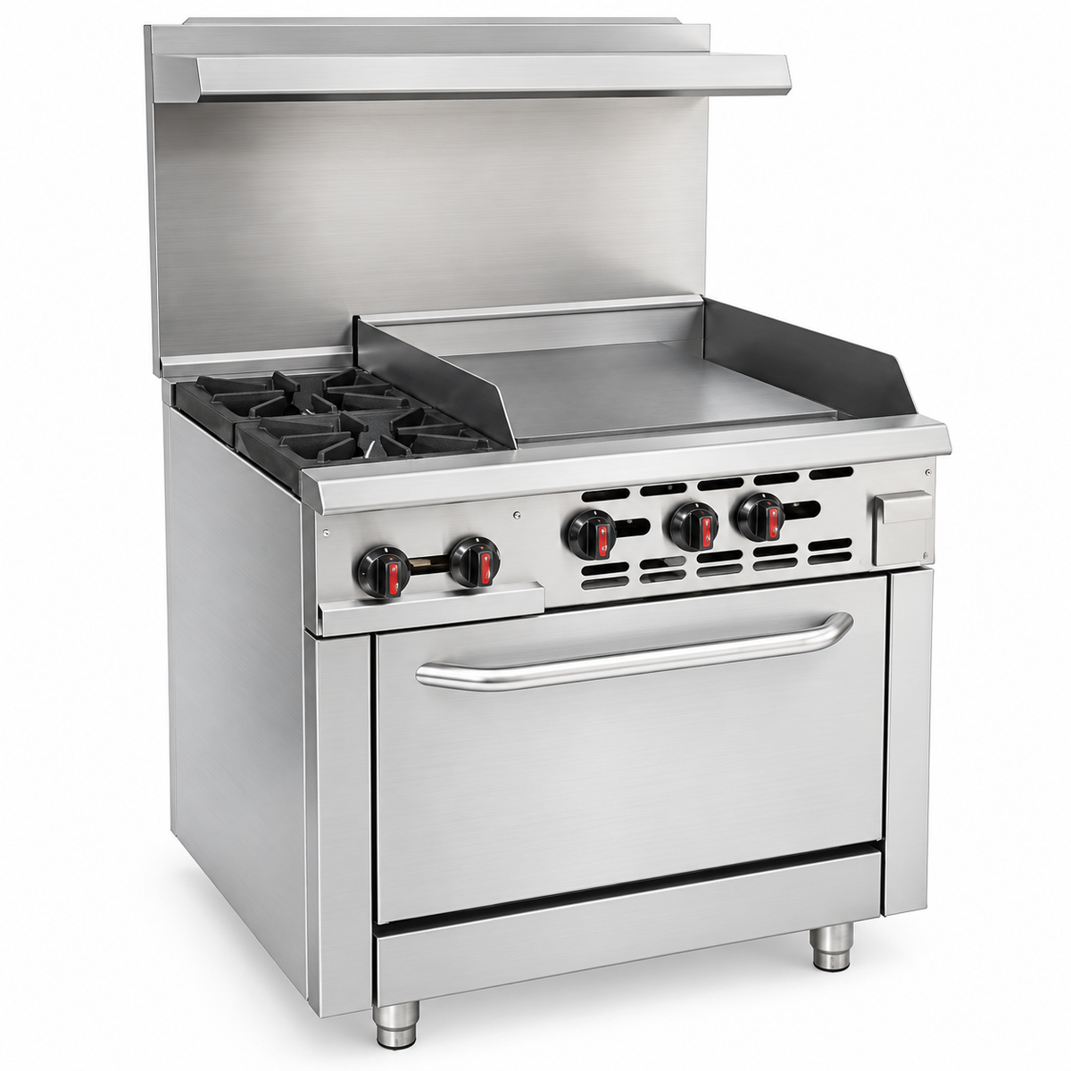 Estufa Industrial de 2 Quemadores con Plancha y Horno – 150,000 BTU