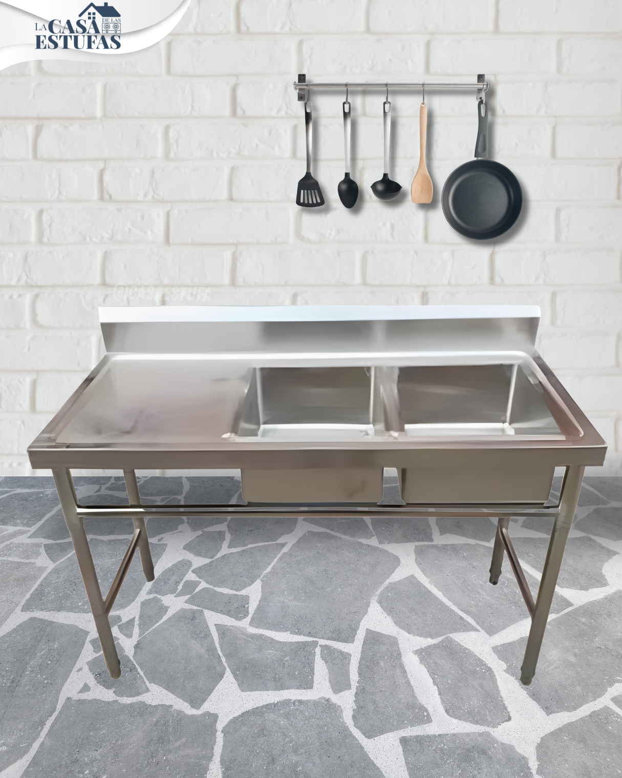 Fregador Industrial de 2 Tinas con Mesa / Escurridor