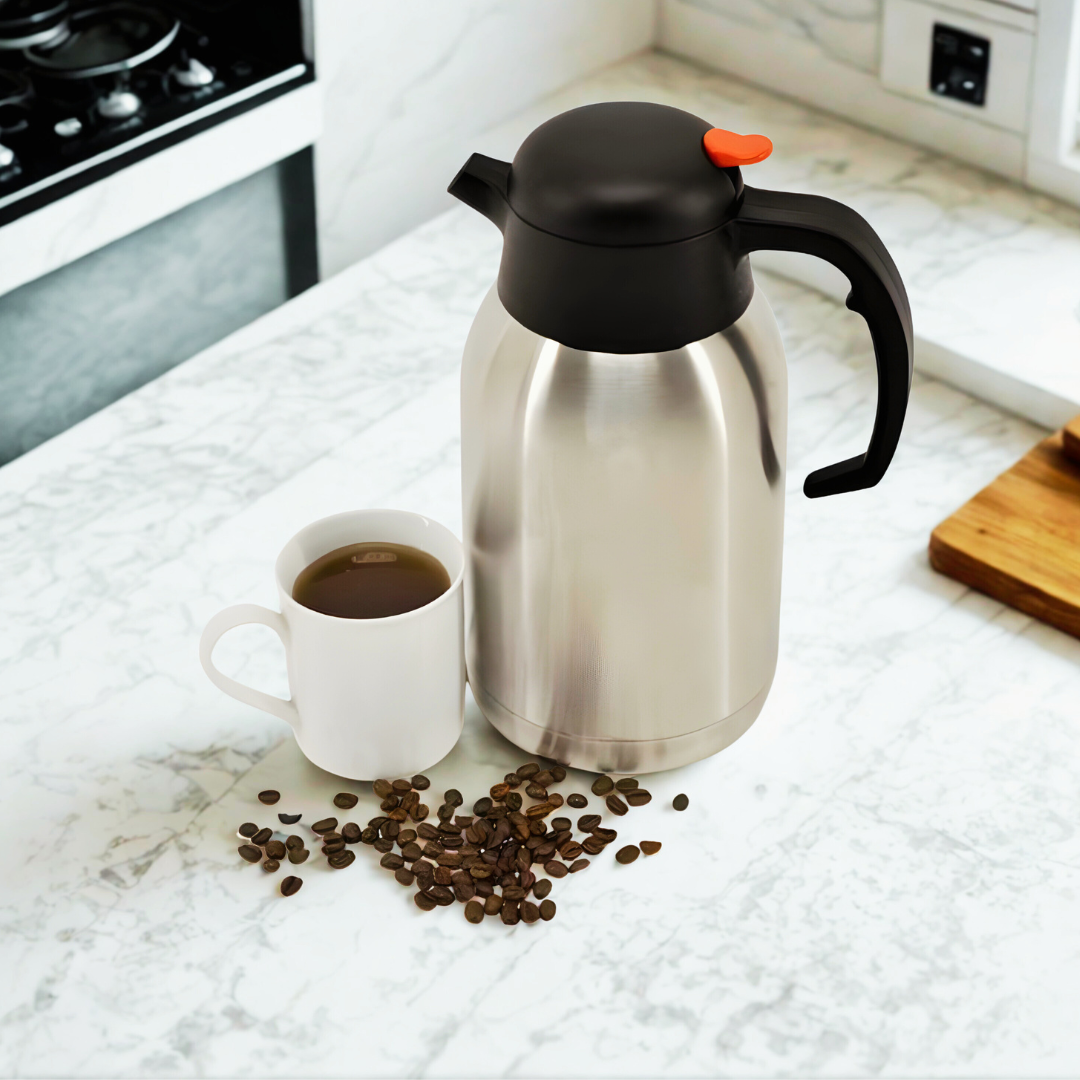 Jarra Termica Baja de Acero Inoxidable con Tapa Negra