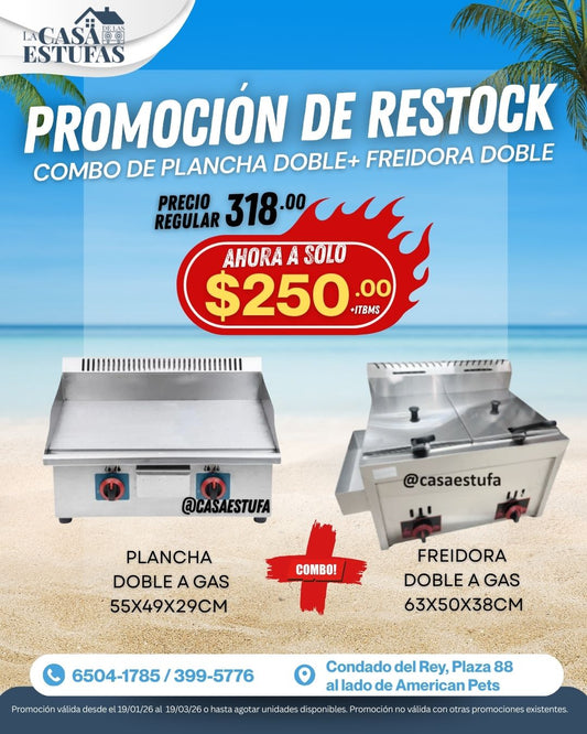 Combo freidora doble y plancha doble a gas
