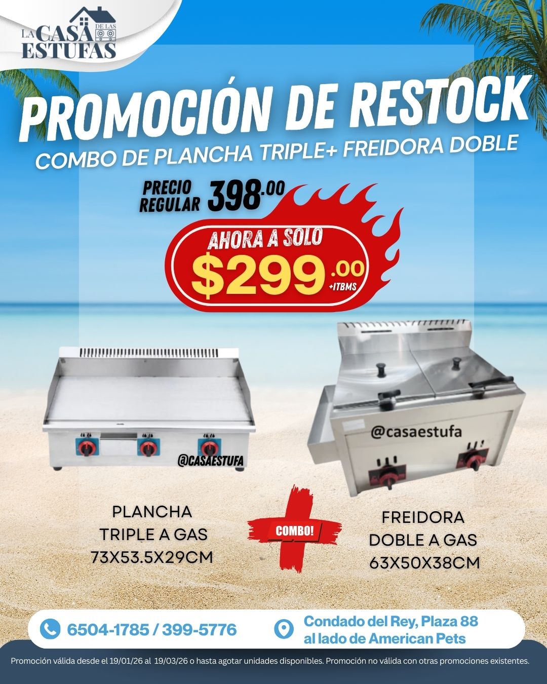 Combo freidora doble y plancha triple a gas