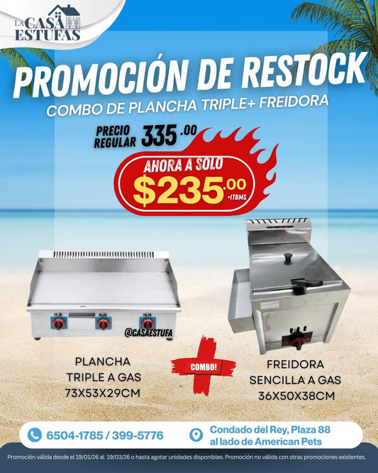 Combo freidora sencilla y plancha triple a gas