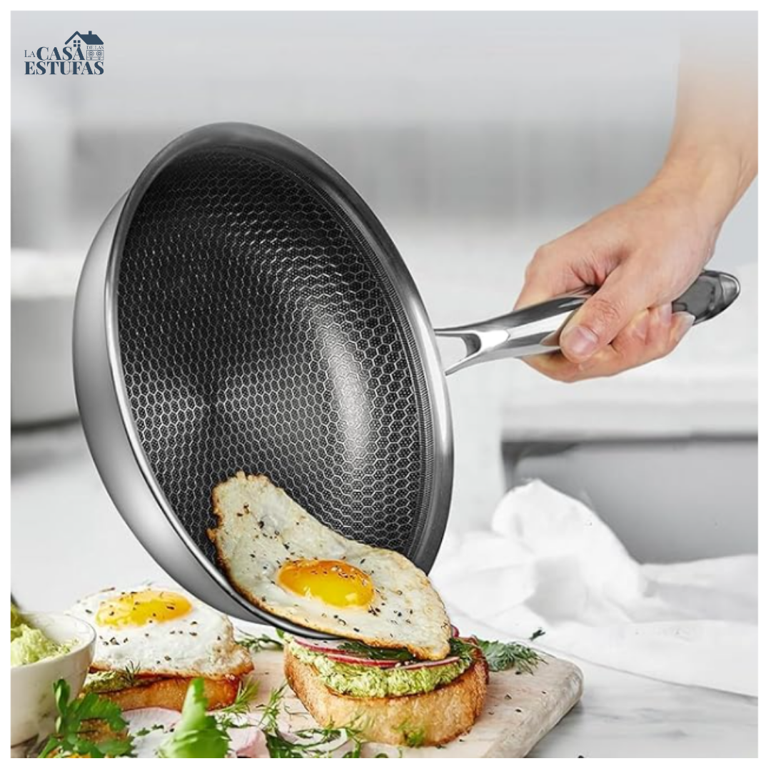 Sarten Wok Antiadherente HONEYCOMB Acero Inoxidable con Mango