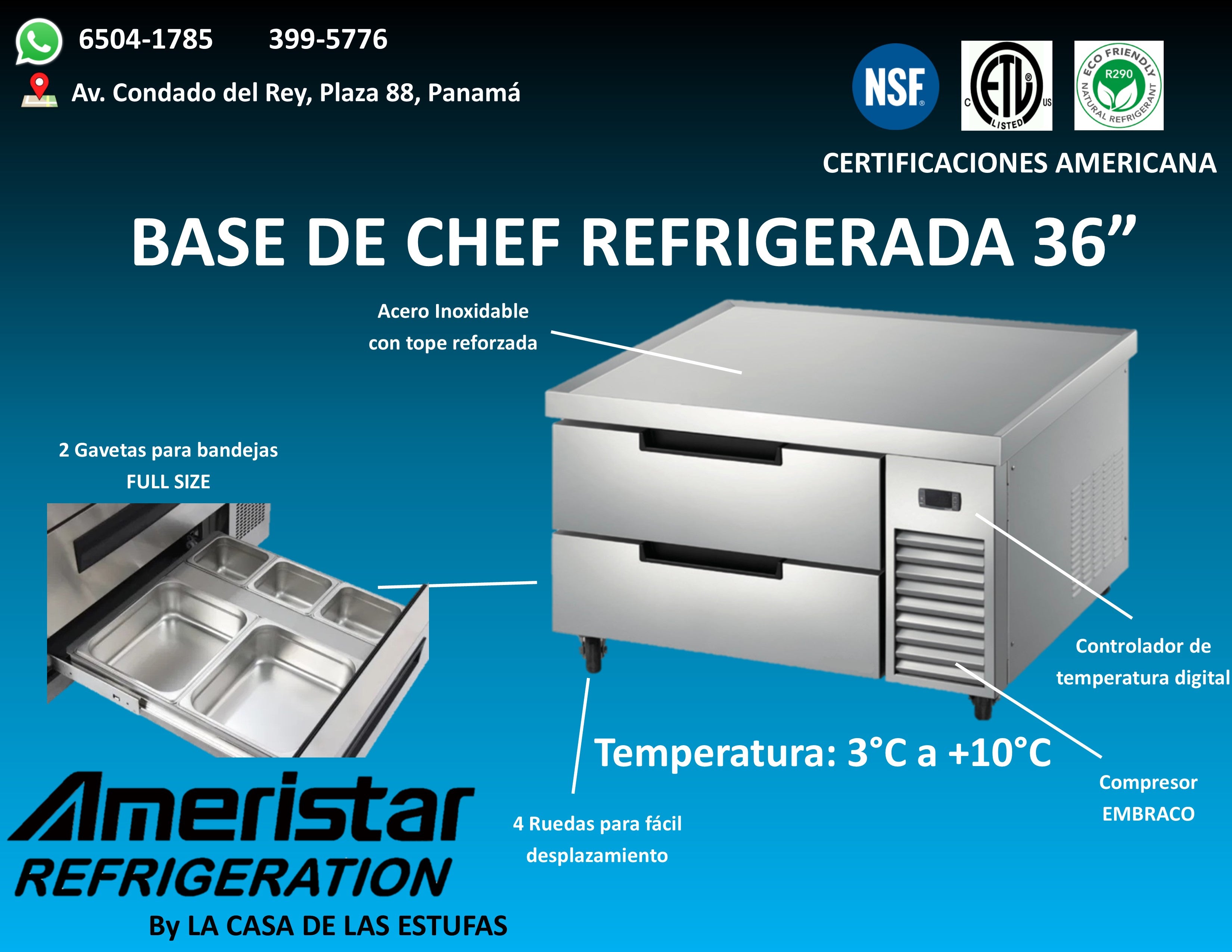 Base de Chef Refrigerada / Chef Base de 36" Ameristar 2 Gavetas