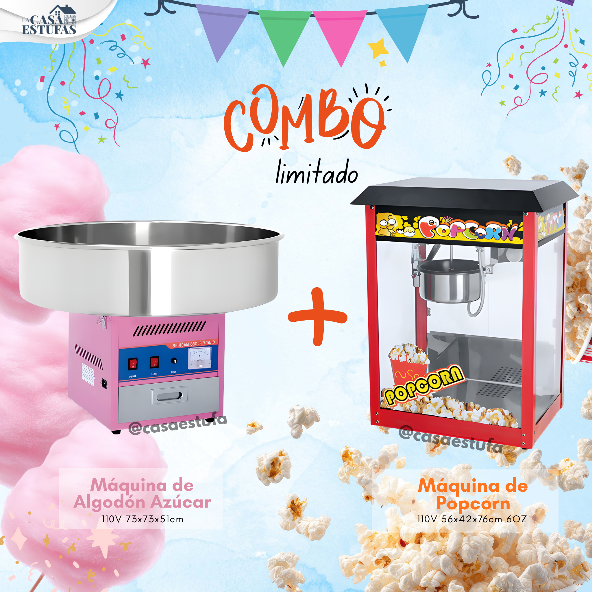 Combo Maquina de Algodon de Azucar y Maquina de Popcorn