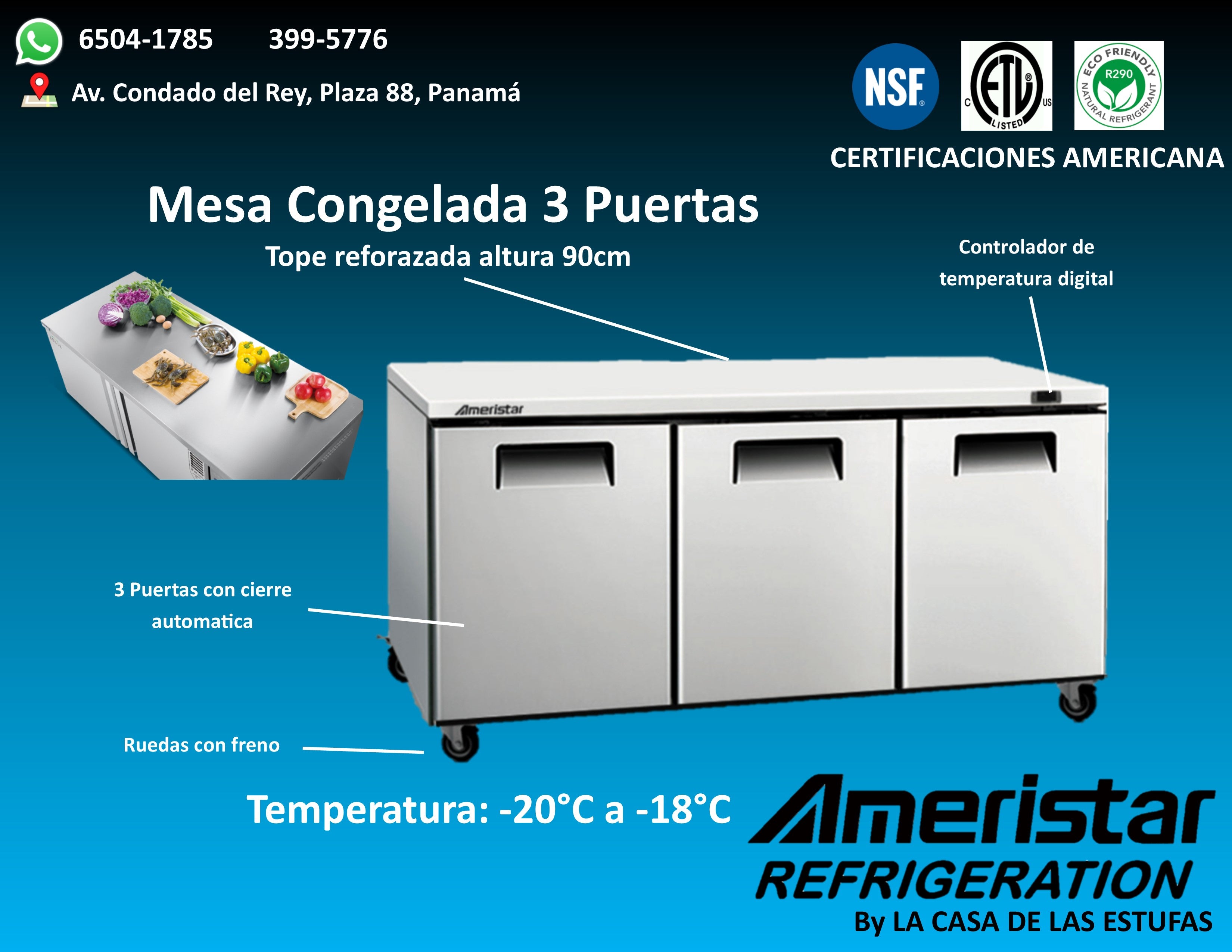 Mesa Congelada Industrial de 3 Puertas Ameristar Undercounter Freezer