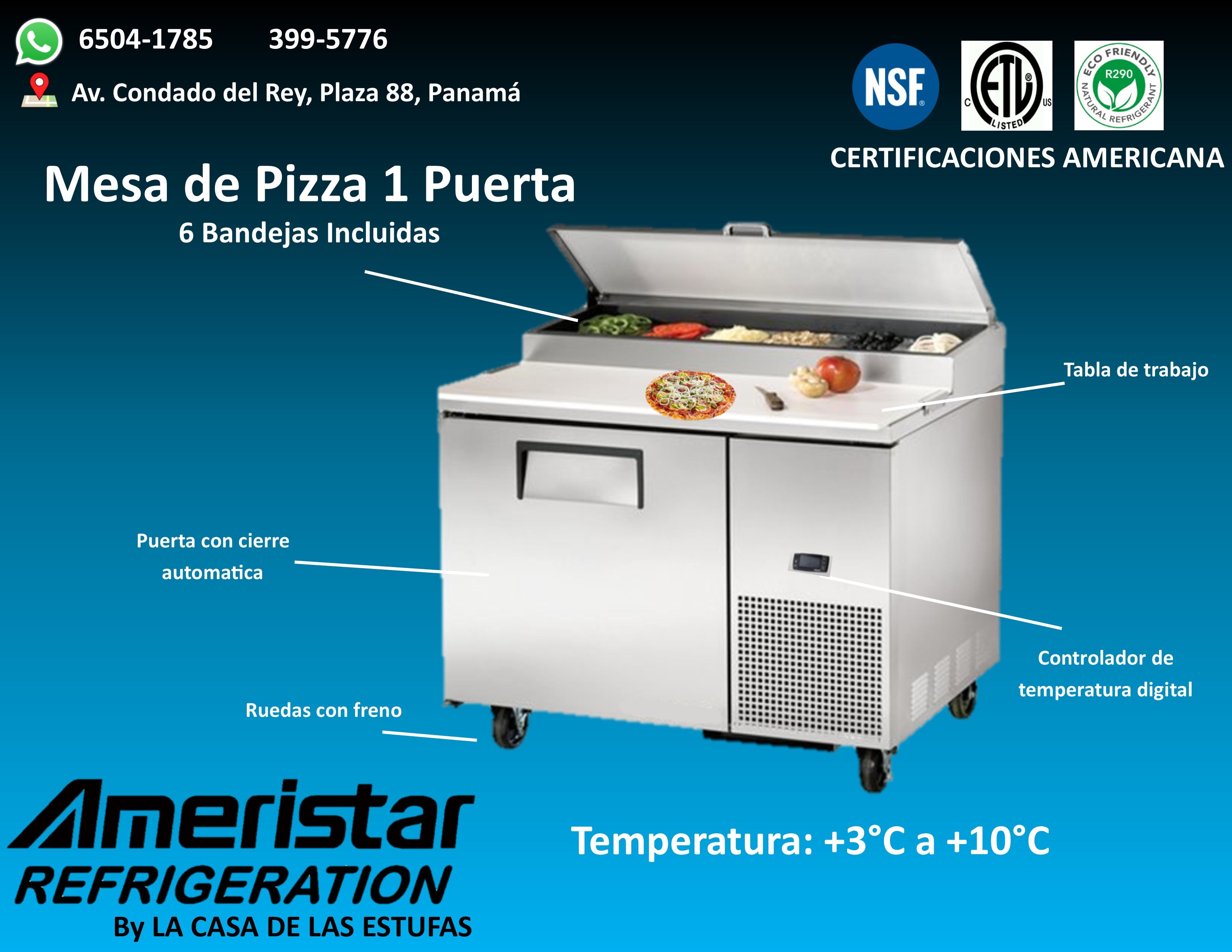 Mesa de Preparacion de Pizza de 1 Puerta Ameristar Pizza Prep