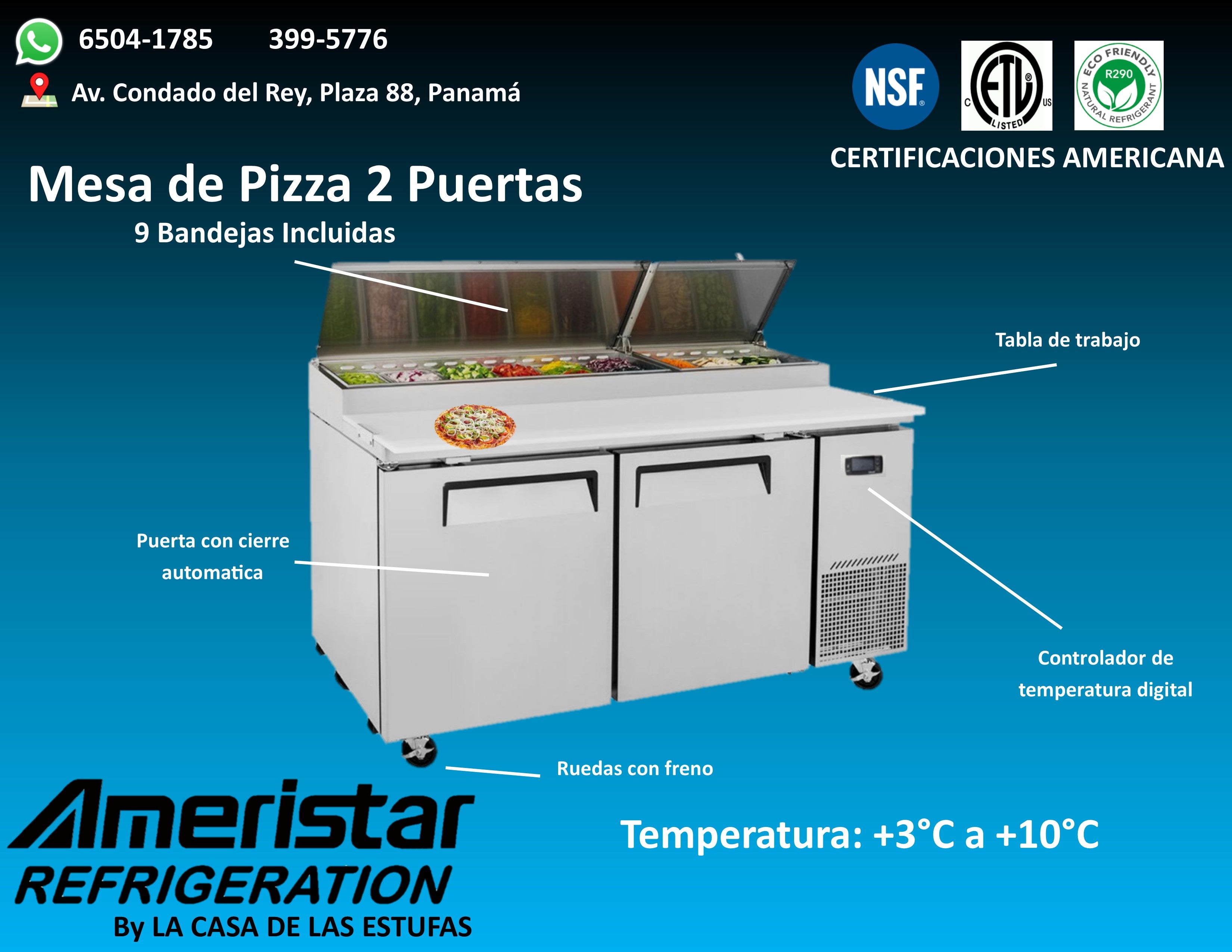 Mesa de Preparacion de Pizza de 2 Puertas Ameristar Pizza Prep