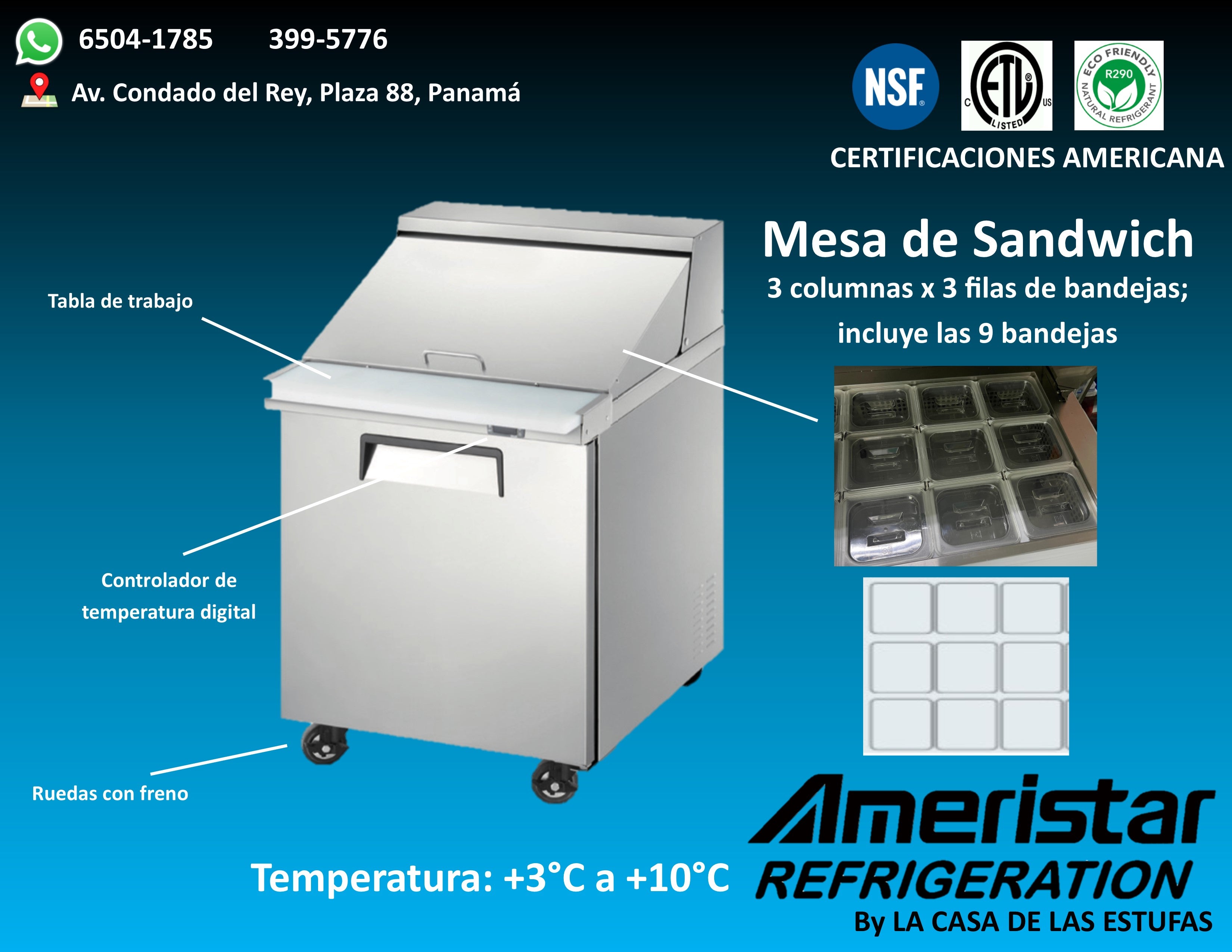 Mesa de Preparacion de Ensalada de 1 Puerta Ameristar Salad Prep