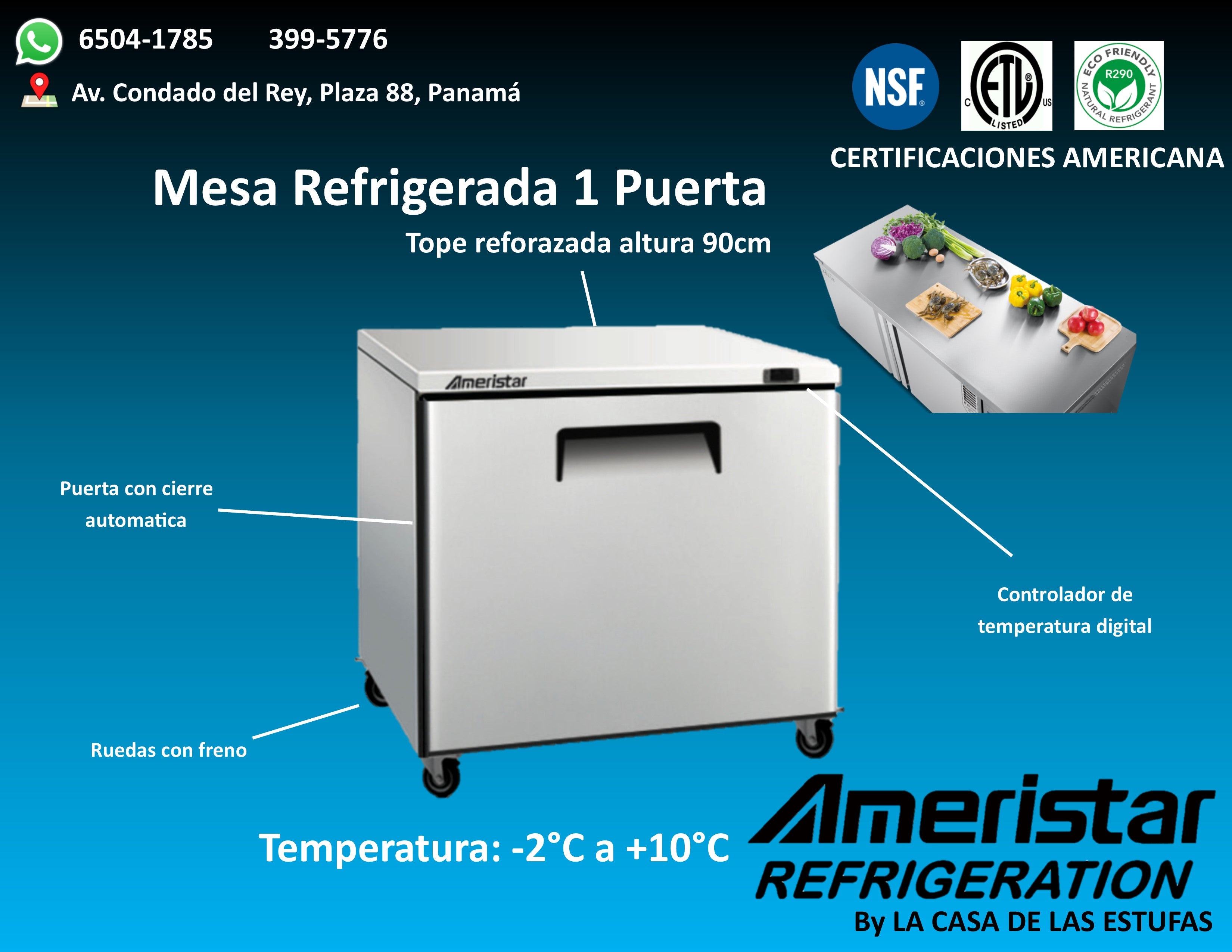 Mesa Refrigerada Industrial de 1 Puerta Ameristar Undercounter Refrigerator