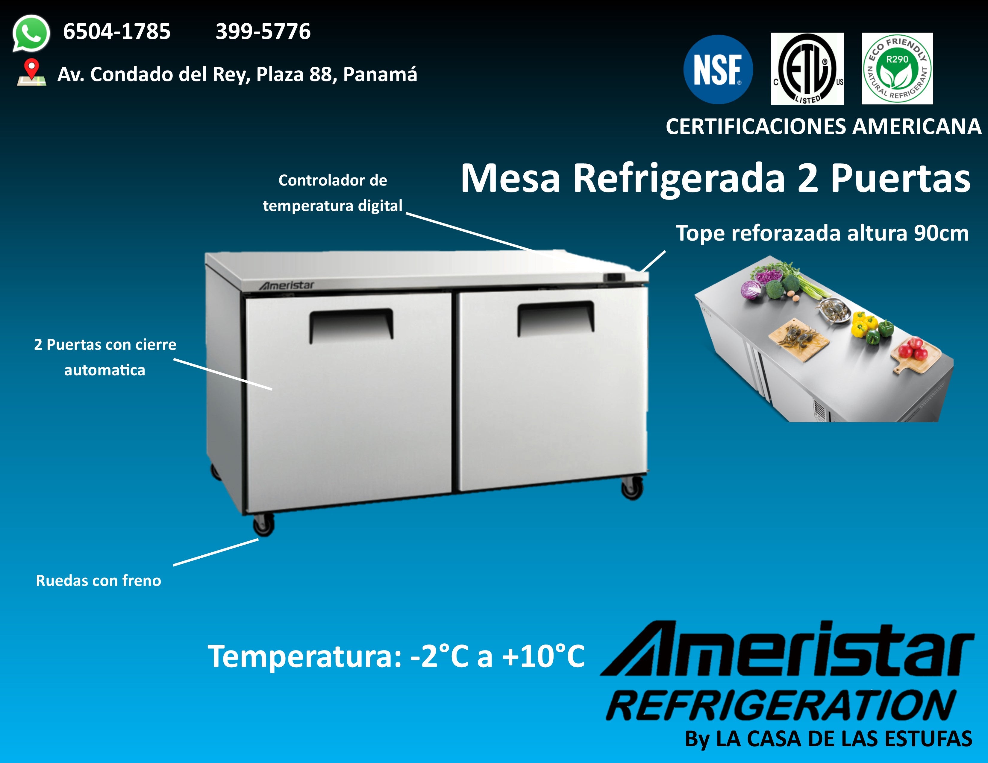 Mesa Refrigerada Industrial de 2 Puertas Ameristar Undercounter Refrigerator