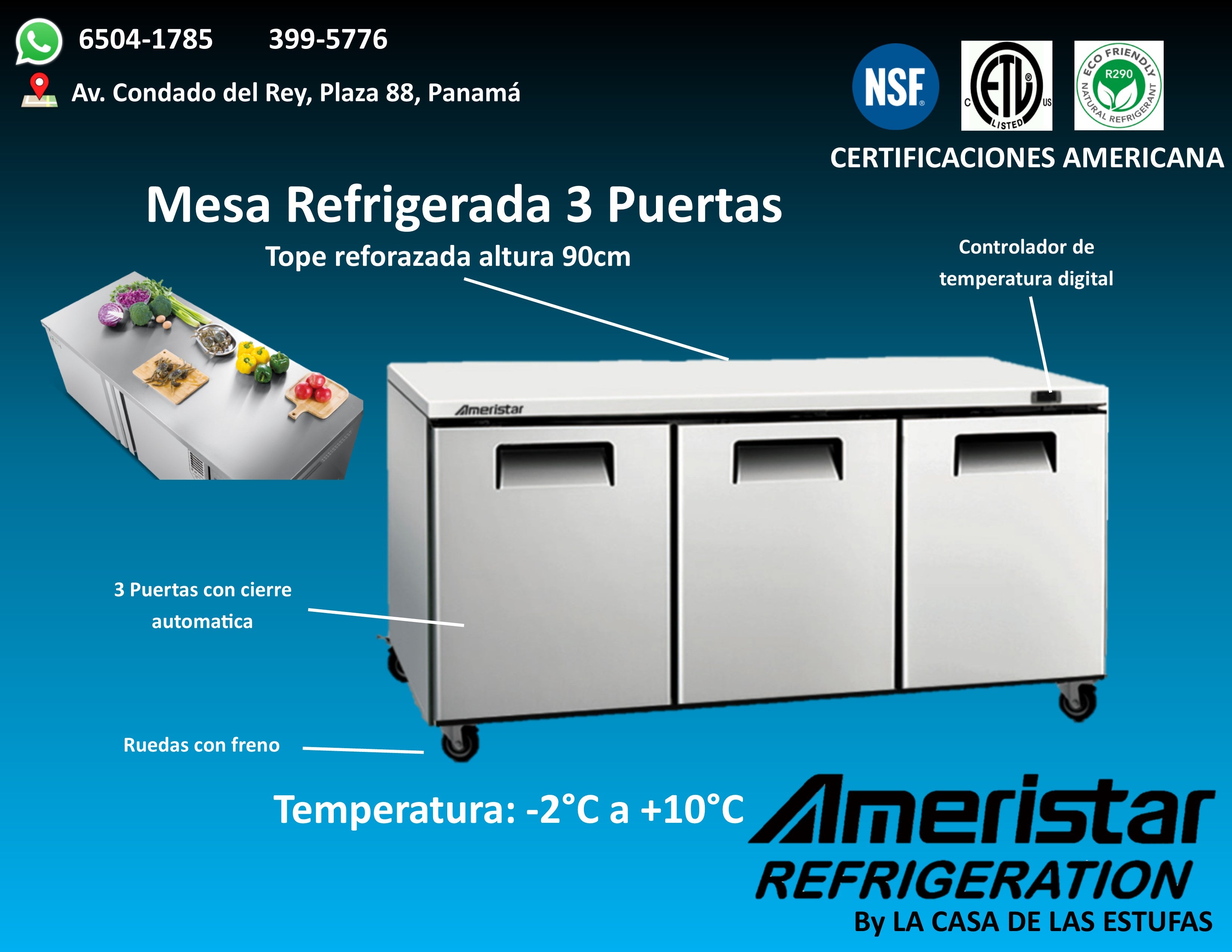 Mesa Refrigerada Industrial de 3 Puertas Ameristar Undercounter Refrigerator