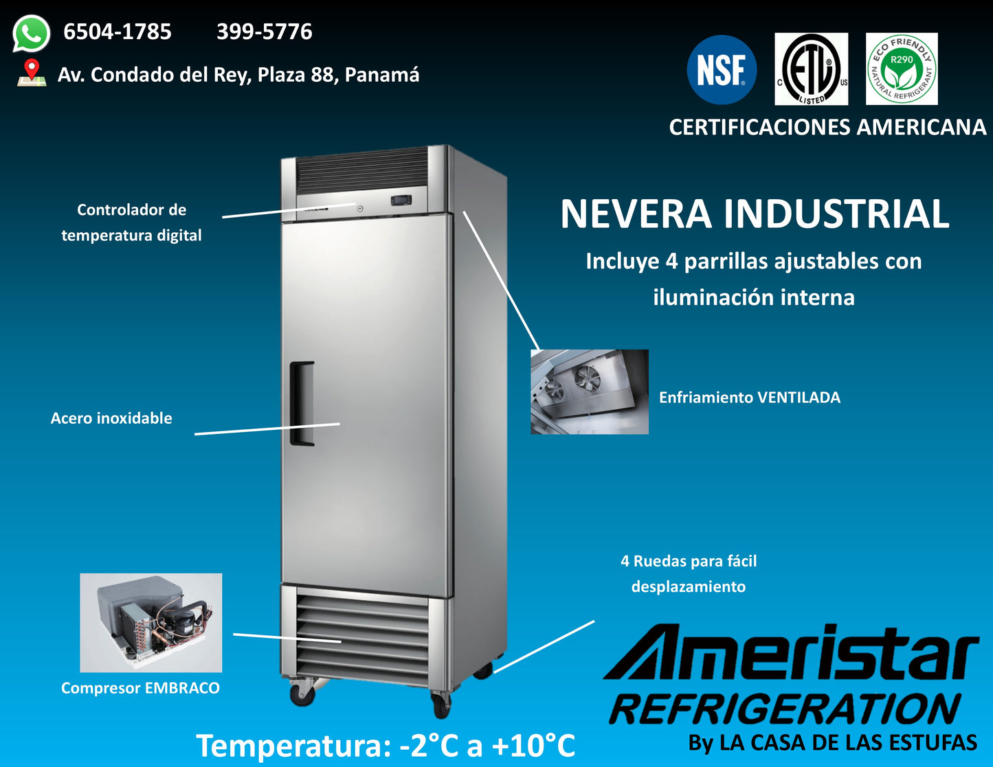 Nevera Industrial de 1 Puerta en Acero Inoxidable Ameristar