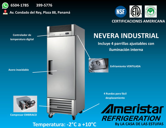 Nevera Industrial de 1 Puerta en Acero Inoxidable Ameristar