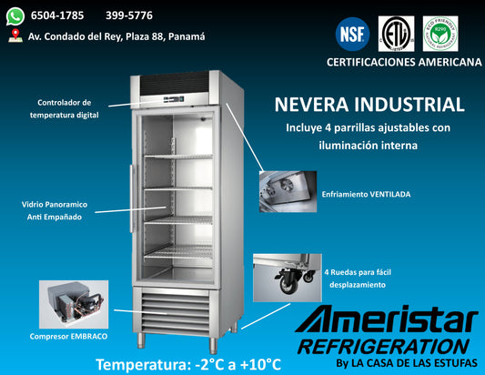 Nevera Industrial de 1 Puerta en Vidrio Panoramico Ameristar