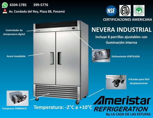 Nevera Industrial de 2 Puertas en Acero Inoxidable Ameristar